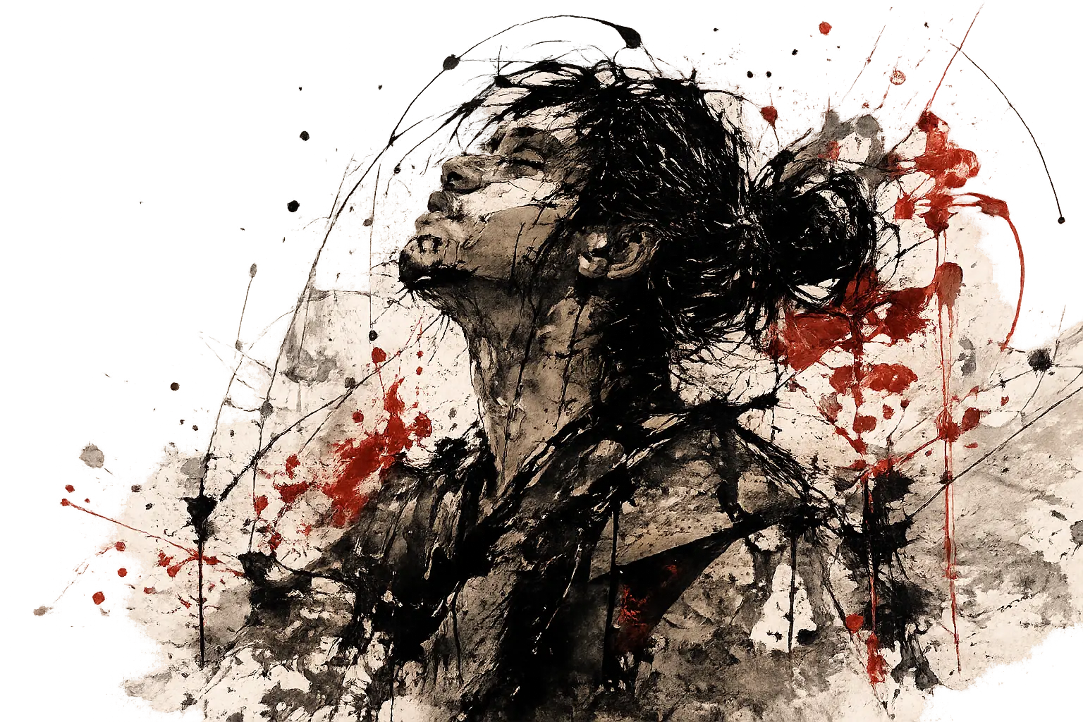 Expressive ink and mixed media artwork by Alidestroy — tremulous line work and emotional storytelling